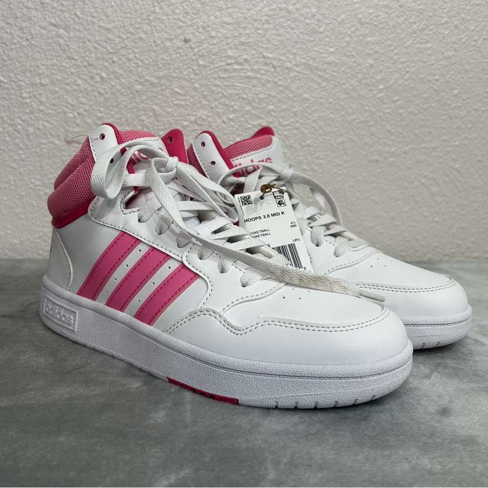 Adidas Hoops 3.0 High-Top Sneaker White & Pink Basketball Shoes Size 5 NEW w/tag